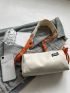 Small Bucket Bag Letter Patch Decor Zipper Polyester