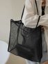 Black Square Bag Double Handle With Inner Pouch PU