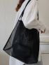 Black Square Bag Double Handle With Inner Pouch PU