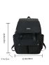 Black Flap Backpack Preppy Letter Graphic Studded Decor For School