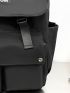 Black Flap Backpack Preppy Letter Graphic Studded Decor For School