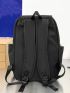 Black Flap Backpack Preppy Letter Graphic Studded Decor For School