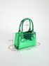 Mini Square Bag Geometric Embossed Metallic Green Funky