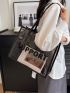 Letter Graphic Shoulder Tote Bag With Inner Pouch Clear Double Handle PVC