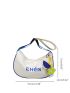 Large Capacity Hobo Bag With Bag Charm Letter Graphic Zipper Nylon