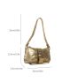 Crocodile Embossed Square Bag Gold Studded & Chain Decor