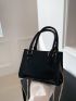 Mini Square Bag Black Crocodile Embossed Double Handle Chain PU