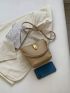 Mini Buckle Decor Bucket Bag Black Litchi Embossed Twist Lock PU