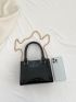 Mini Square Bag Black Crocodile Embossed Double Handle Chain PU