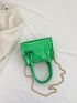 Mini Square Bag Crocodile Embossed Double Handle Chain PU