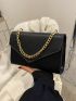 Embossed Detail Flap Square Bag Minimalist Chain Strap