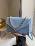 Embossed Detail Flap Square Bag Minimalist Chain Strap
