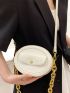 Mini Circle Bag Pocket Decor Solid White