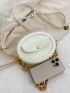 Mini Circle Bag Pocket Decor Solid White