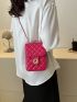 Mini Flap Square Bag Quilted Pattern Turn Lock Neon Pink