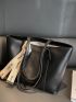 Minimalist Shoulder Tote Bag Letter Tape Decor