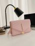 Quilted Pattern Flap Square Bag Metal Decor Pink