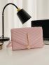 Quilted Pattern Flap Square Bag Metal Decor Pink