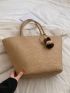 Oversized Straw Bag Pom Pom Decor