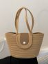 Colorblock Straw Bag Faux Pearl Beaded Medium Vacation