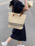 Striped Pattern Straw Bag Large Capacity Vacation