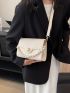 Mini Square Bag Fashion Heart Embossed Faux Pearl Decor Flap PU