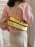 Crocodile Embossed Flap Baguette Bag Turn Lock Metallic Funky