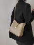 Cute Hobo Bag With Inner Pouch Litchi Embossed Metal Decor PU