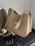 Cute Hobo Bag With Inner Pouch Litchi Embossed Metal Decor PU