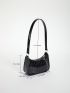 Mini Hobo Bag Crocodile Embossed With Zipper Black PU