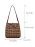 Houndstooth Pattern Shoulder Tote Bag Bow Decor Polyester