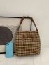 Houndstooth Pattern Shoulder Tote Bag Bow Decor Polyester