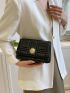 Small Flap Square Bag Quilted Pattern Metal Decor