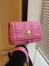 Small Flap Square Bag Quilted Pattern Metal Decor Pink