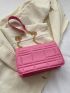 Small Flap Square Bag Quilted Pattern Metal Decor Pink