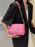 Small Flap Square Bag Quilted Pattern Metal Decor Pink