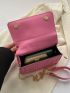 Small Flap Square Bag Quilted Pattern Metal Decor Pink