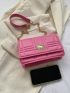 Small Flap Square Bag Quilted Pattern Metal Decor Pink