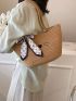 Twilly Scarf Decor Straw Bag Double Handle Vacation