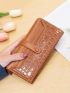 Crocodile Embossed Long Wallet Brown