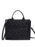 Medium Square Bag Double Handle Letter Embossed Quilted Solid Black