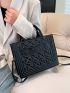 Medium Square Bag Double Handle Letter Embossed Quilted Solid Black