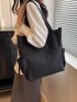 Solid Black Shopper Bag Double Handle Casual Style