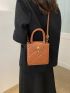 Mini Square Bag Quilted Double Handle Metal Decor