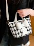 Medium Square Bag Plaid Pattern Double Handle Bow Decor