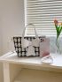Medium Square Bag Plaid Pattern Double Handle Bow Decor