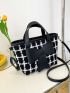 Medium Square Bag Plaid Pattern Double Handle Bow Decor