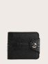 Black Small Wallet Crocodile Embossed Fold Over