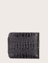 Black Small Wallet Crocodile Embossed Fold Over