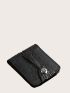 Black Small Wallet Crocodile Embossed Fold Over